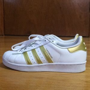 Adidas Superstar Gold and White Sneakers US5